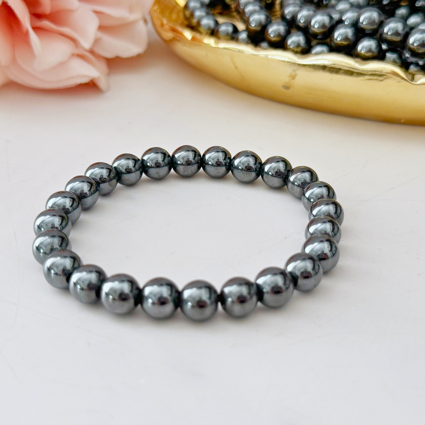 8mm Hematite Beaded Bracelet