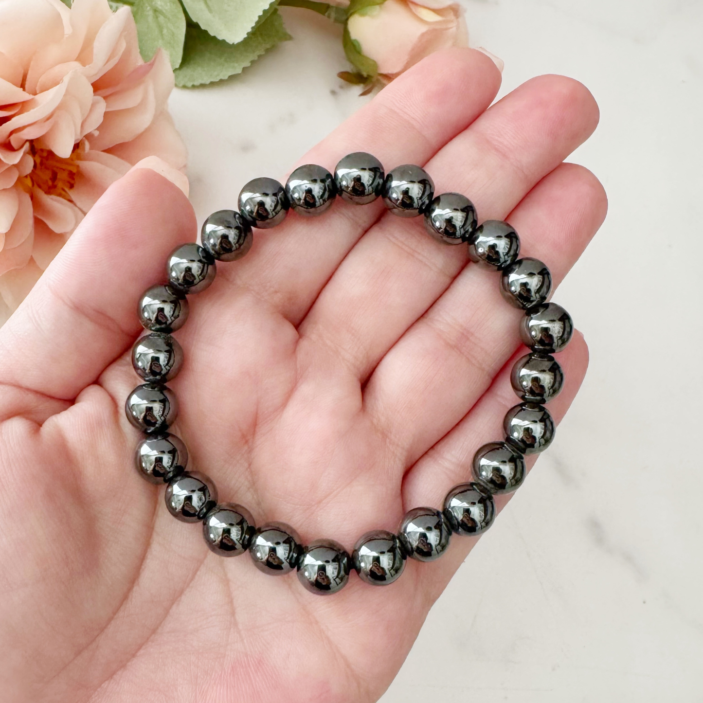 8mm Hematite Beaded Bracelet