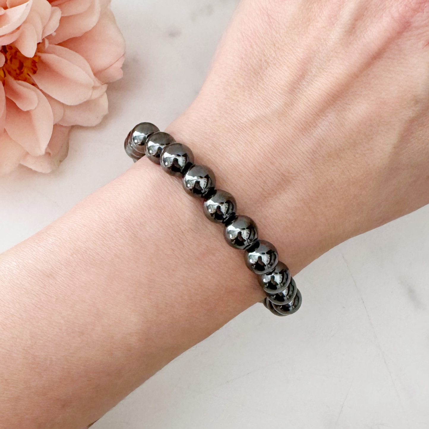 8mm Hematite Beaded Bracelet