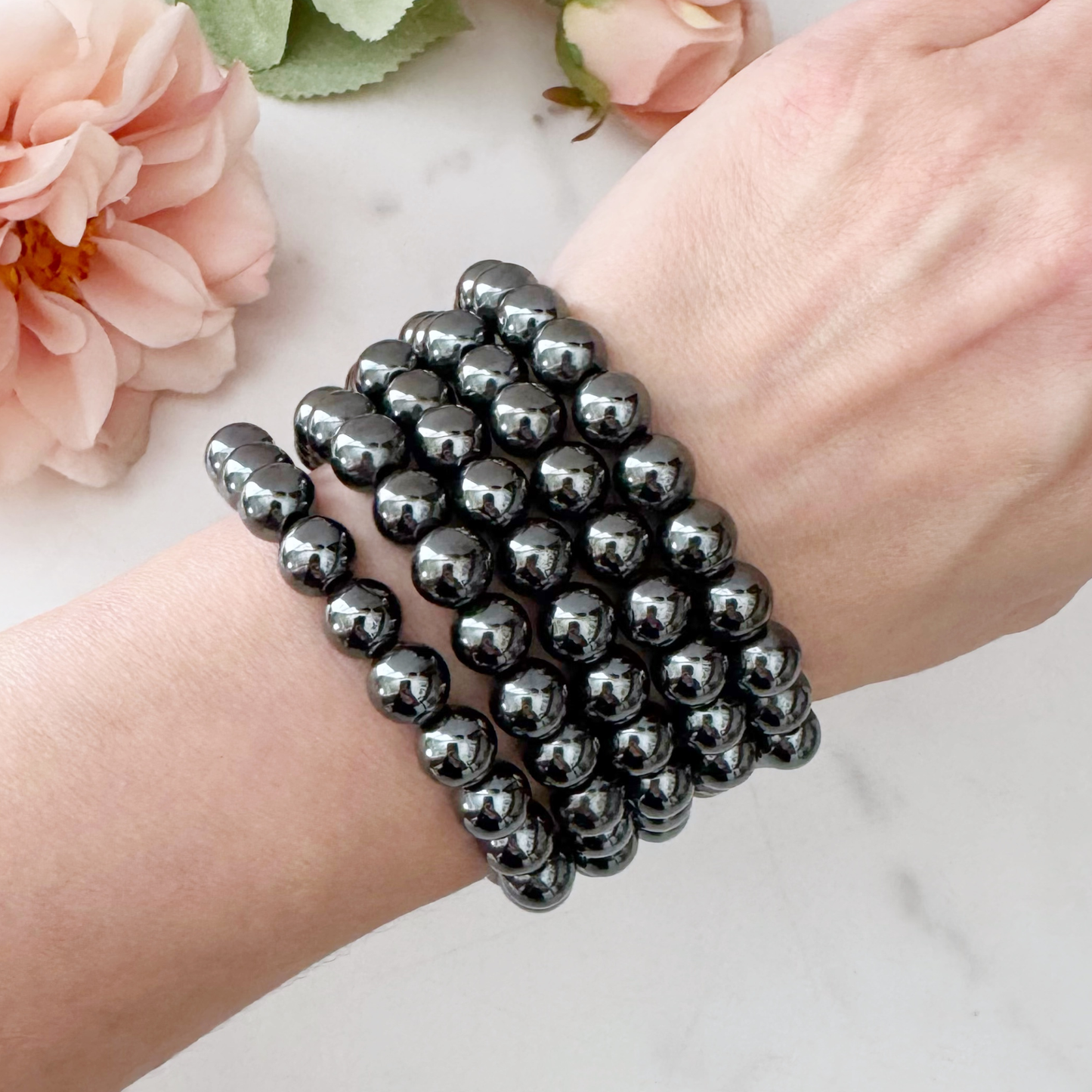 8mm Hematite Beaded Bracelet