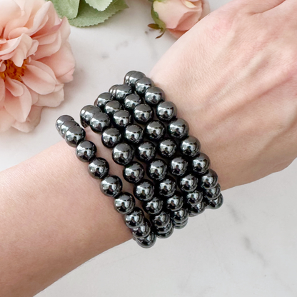 8mm Hematite Beaded Bracelet