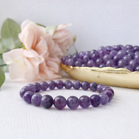 8mm Amethyst Beaded Bracelet
