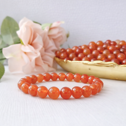 8mm Carnelian Agate Beaded Bracelet