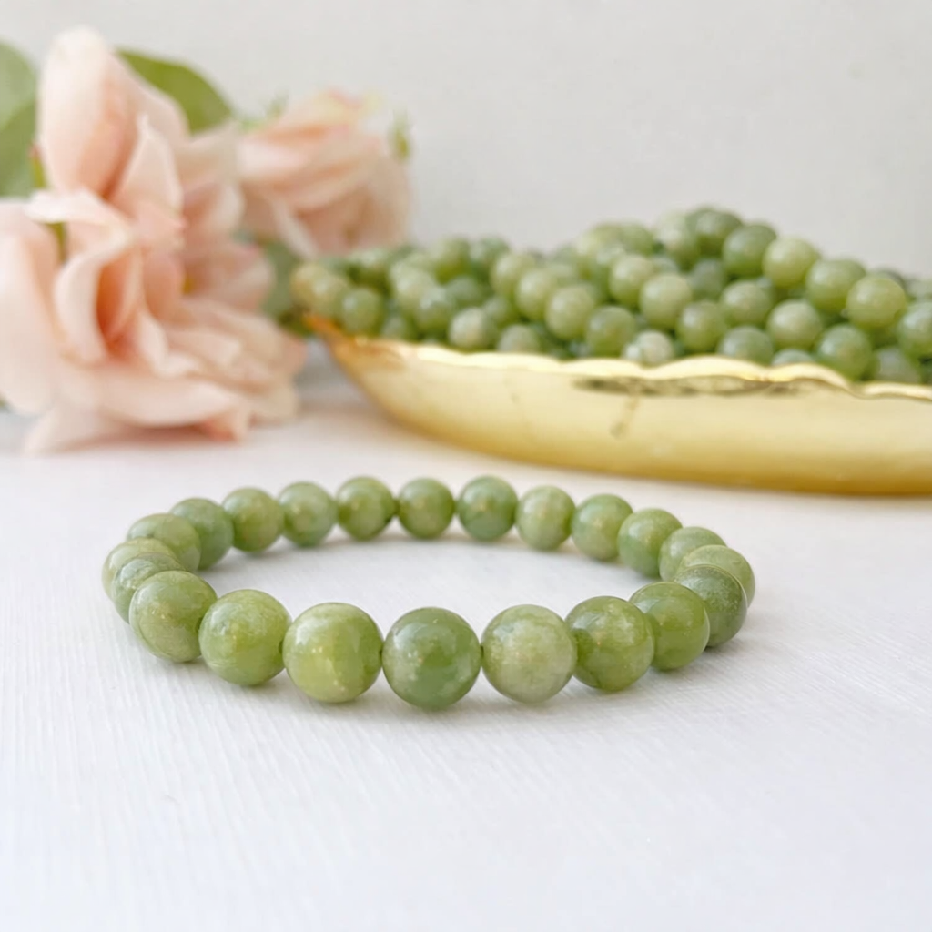 8mm Chinese Jade Beaded Bracelet