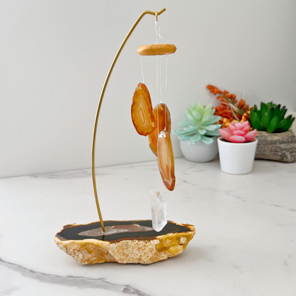 6" Carnelian & Sardonyx Agate Table Chime with Clear Quartz