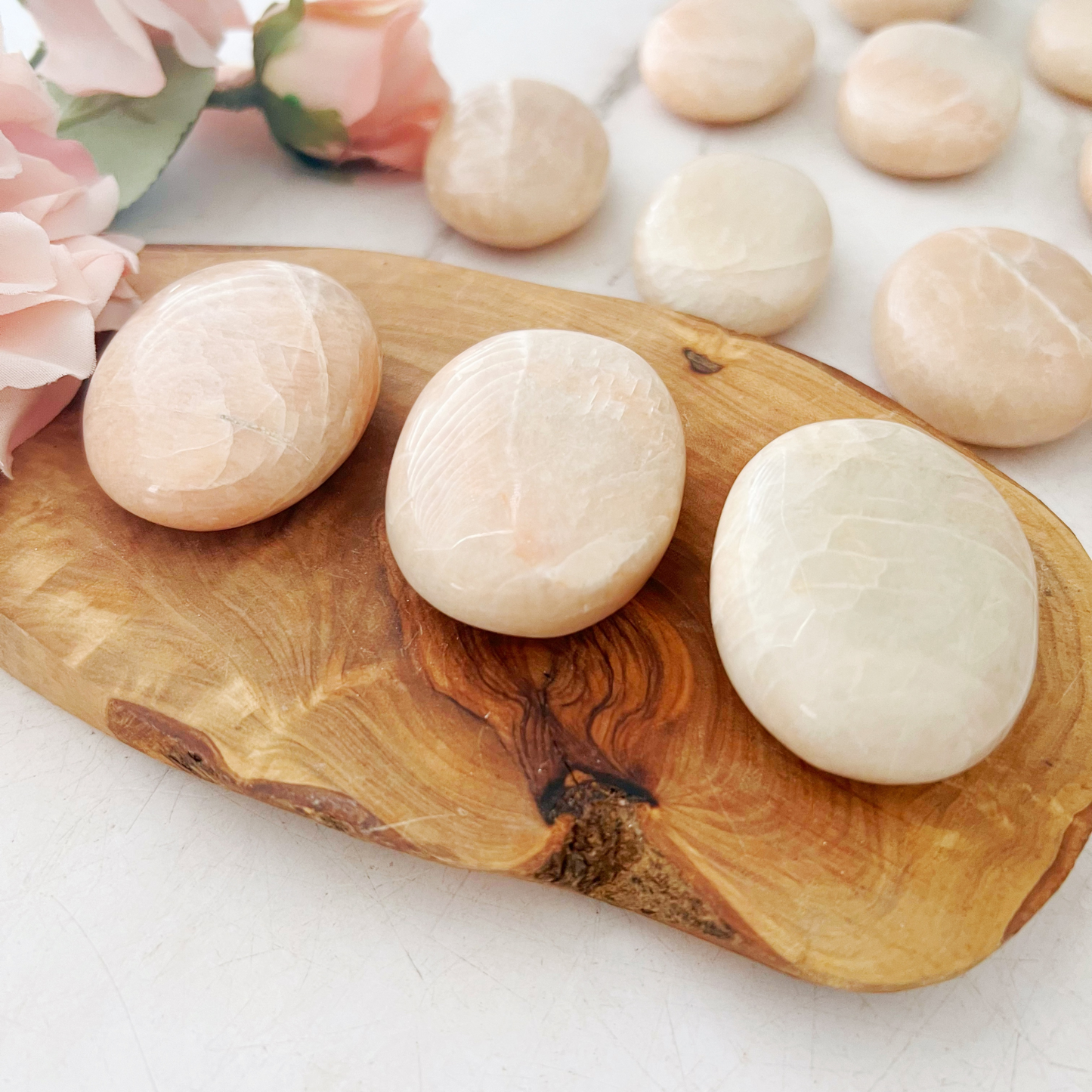 Peach Moonstone Palm Stone