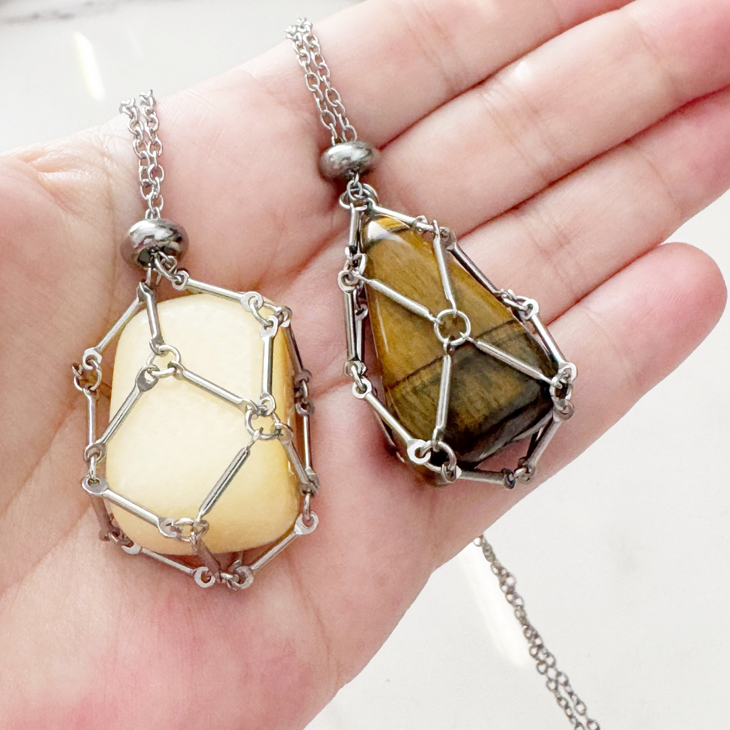 24" Stainless Steel Net Cage Necklace