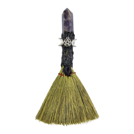 7.5" Triple Moon, Pentagram & Amethyst Small Besom
