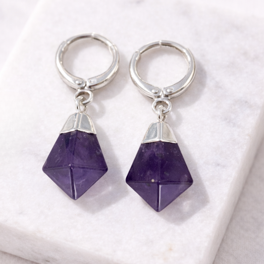Amethyst Point Huggie Hoop Earrings