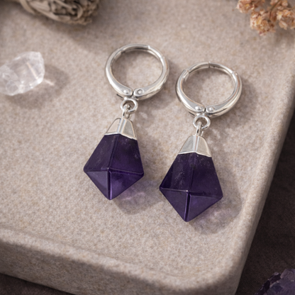 Amethyst Point Huggie Hoop Earrings