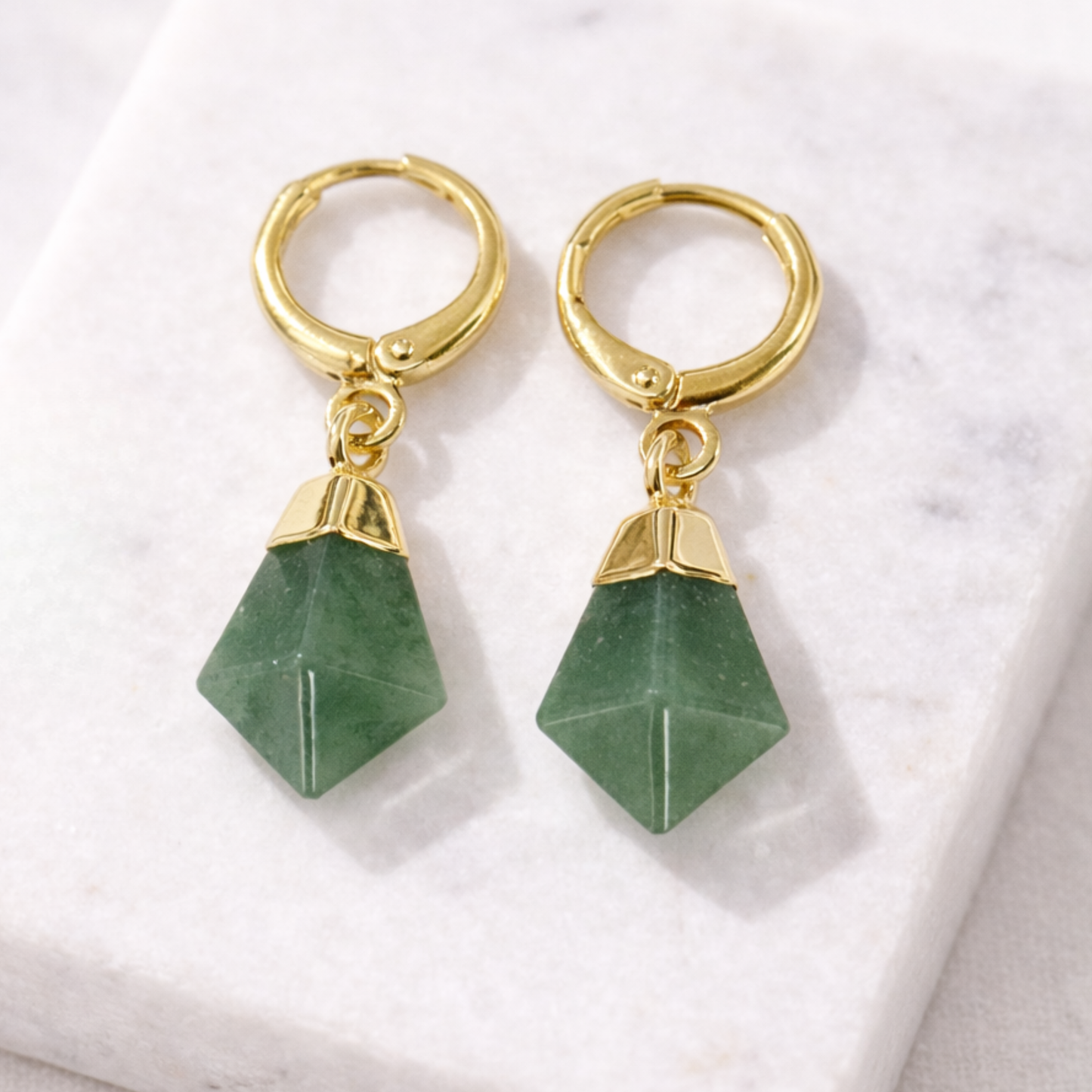 Green Aventurine Point Huggie Hoop Earrings