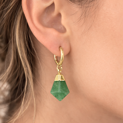 Green Aventurine Point Huggie Hoop Earrings
