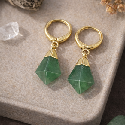 Green Aventurine Point Huggie Hoop Earrings