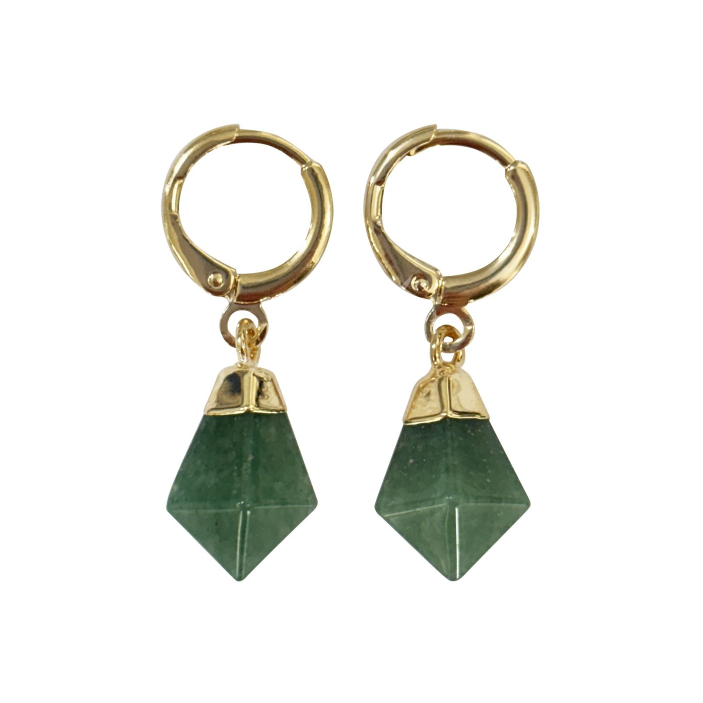 Green Aventurine Point Huggie Hoop Earrings