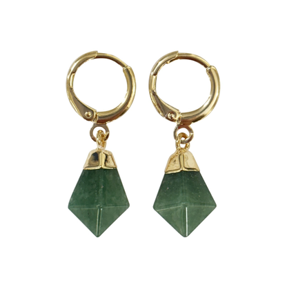 Green Aventurine Point Huggie Hoop Earrings