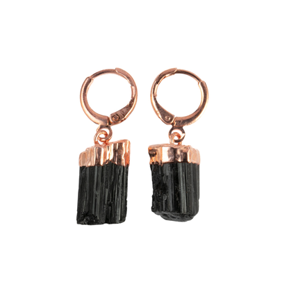 Black Tourmaline Raw Crystal Huggie Hoop Earrings