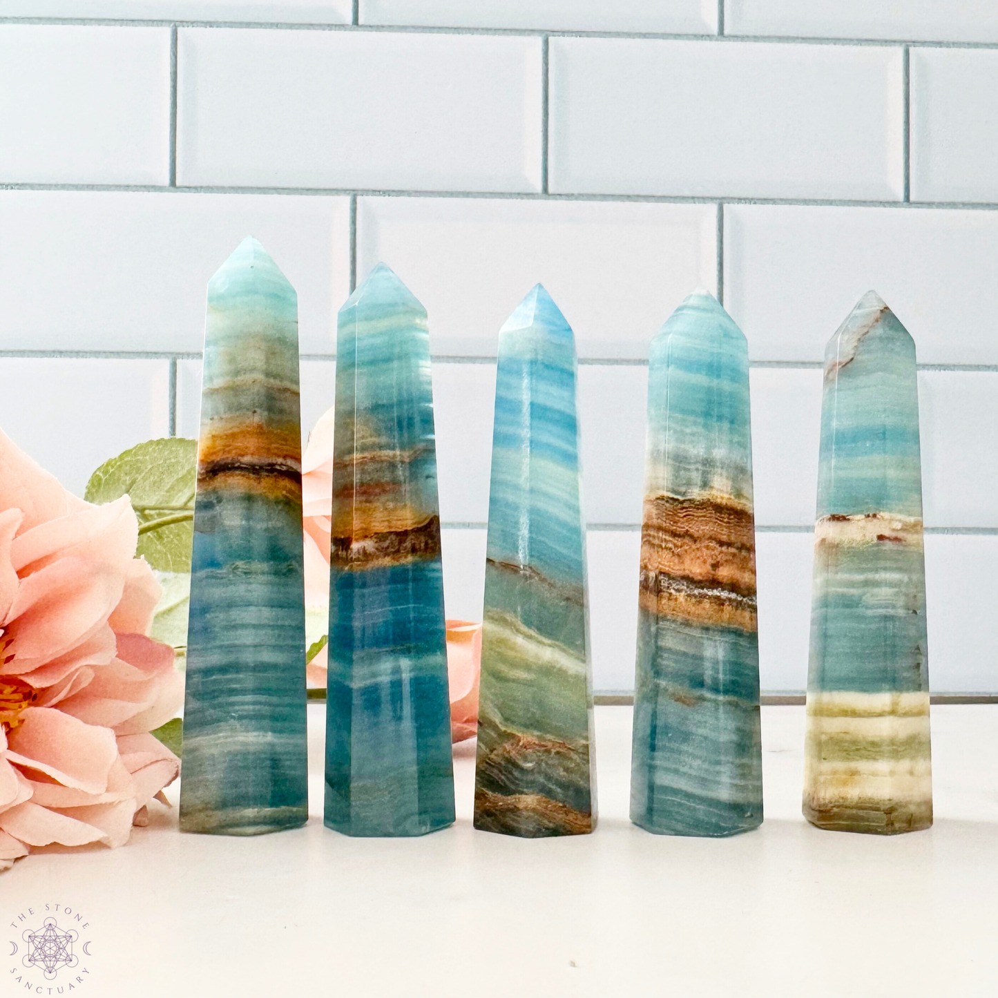 4" Blue Onyx Point (Lemurian Aquatine Calcite)