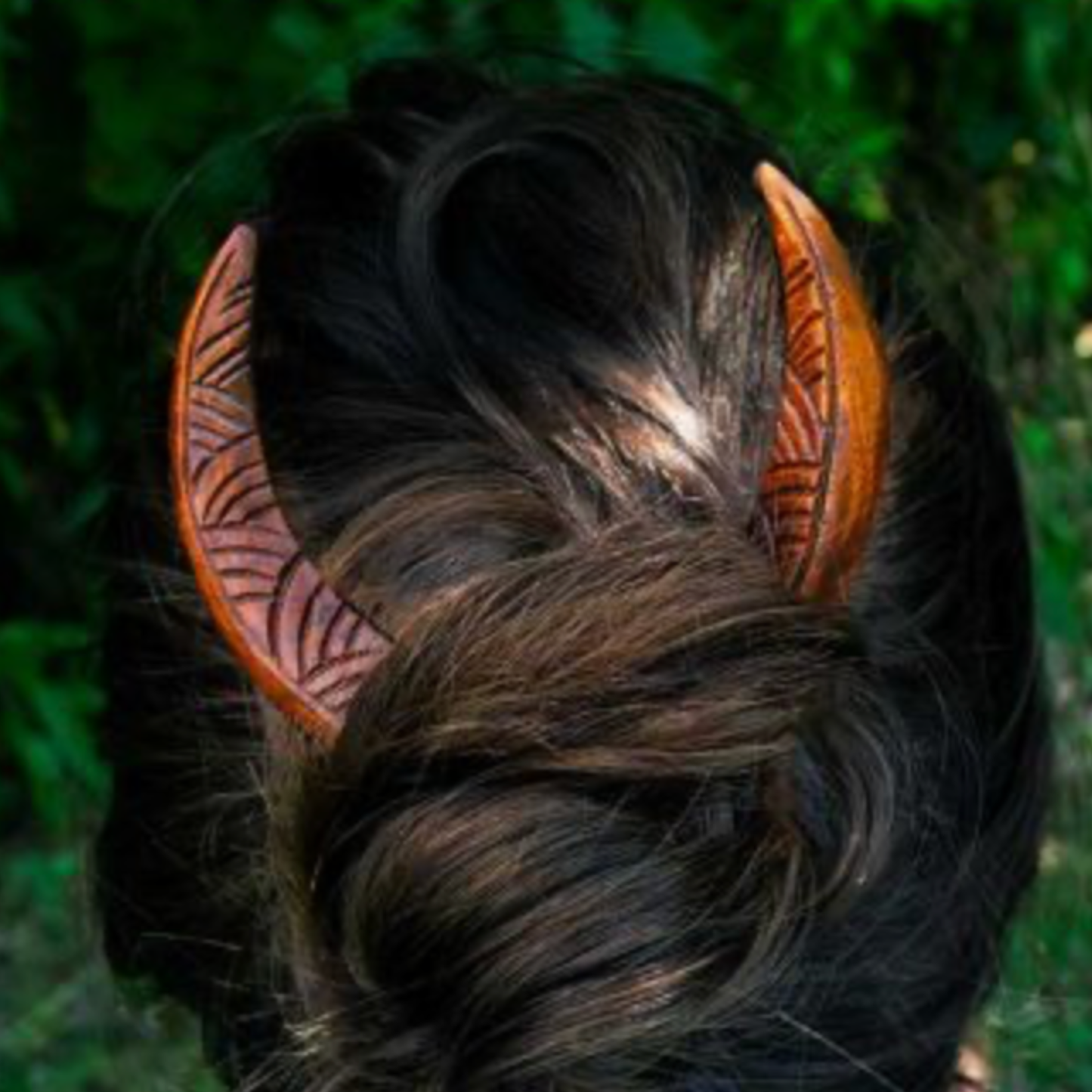 Carved Wooden Moon Hair Fork