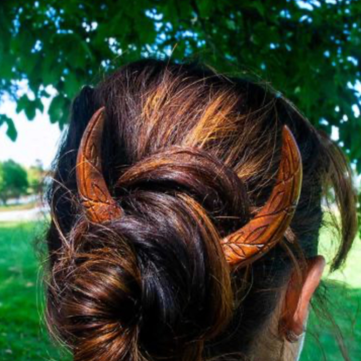 Carved Wooden Moon Hair Fork