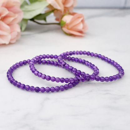 4mm Amethyst Beaded Bracelet