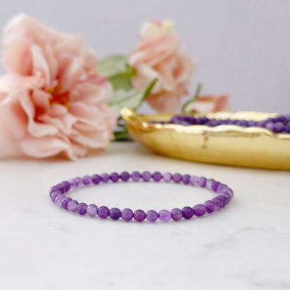 4mm Amethyst Beaded Bracelet