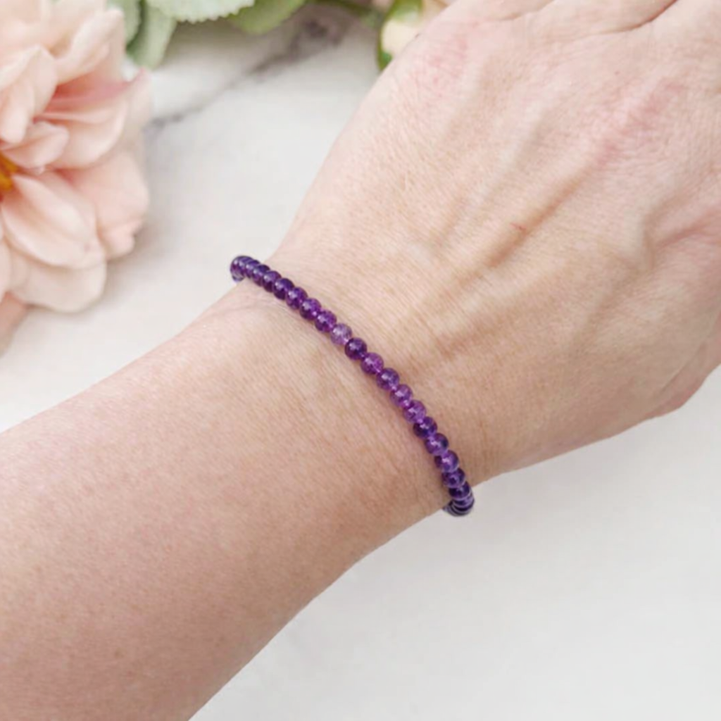 4mm Amethyst Beaded Bracelet