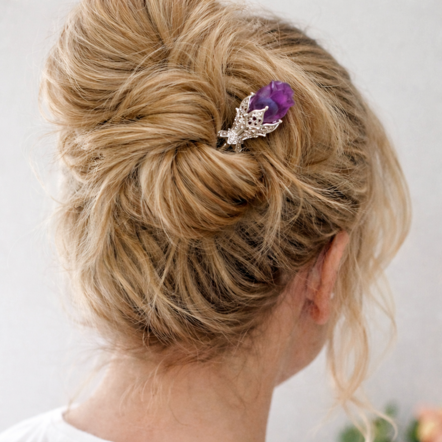 Rainbow Fluorite Rose Hair Pin