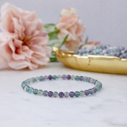 4mm Rainbow Fluorite Beaded Bracelet