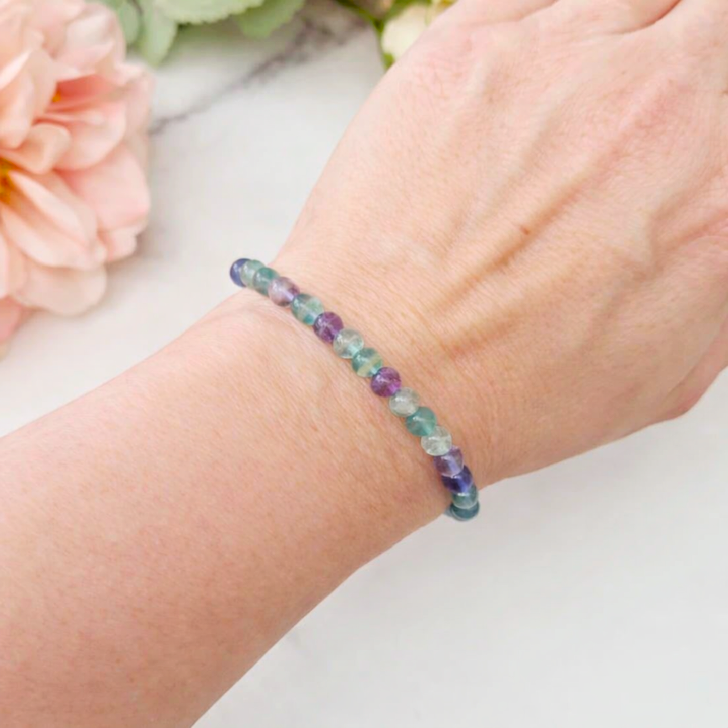 4mm Rainbow Fluorite Beaded Bracelet
