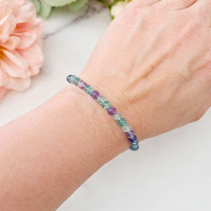4mm Rainbow Fluorite Beaded Bracelet