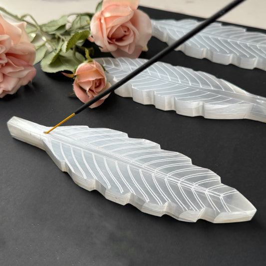Selenite Feather Incense Holder & Charging Plate