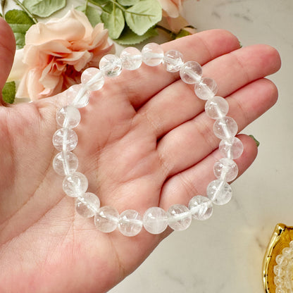 8mm Clear Quartz Beaded Bracelet