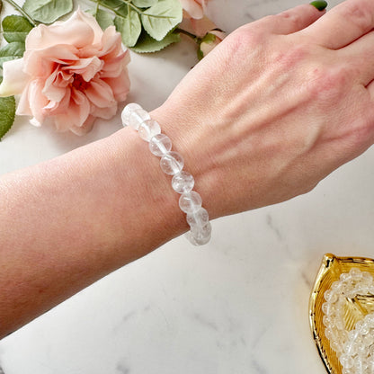 8mm Clear Quartz Beaded Bracelet
