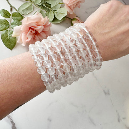 8mm Clear Quartz Beaded Bracelet