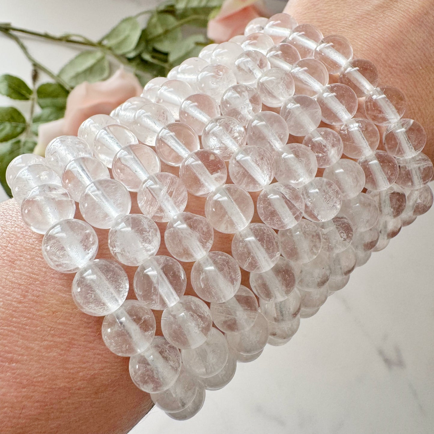 8mm Clear Quartz Beaded Bracelet
