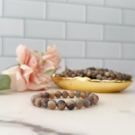 8mm Black Moonstone Beaded Bracelet
