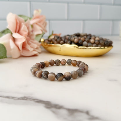 8mm Black Moonstone Beaded Bracelet
