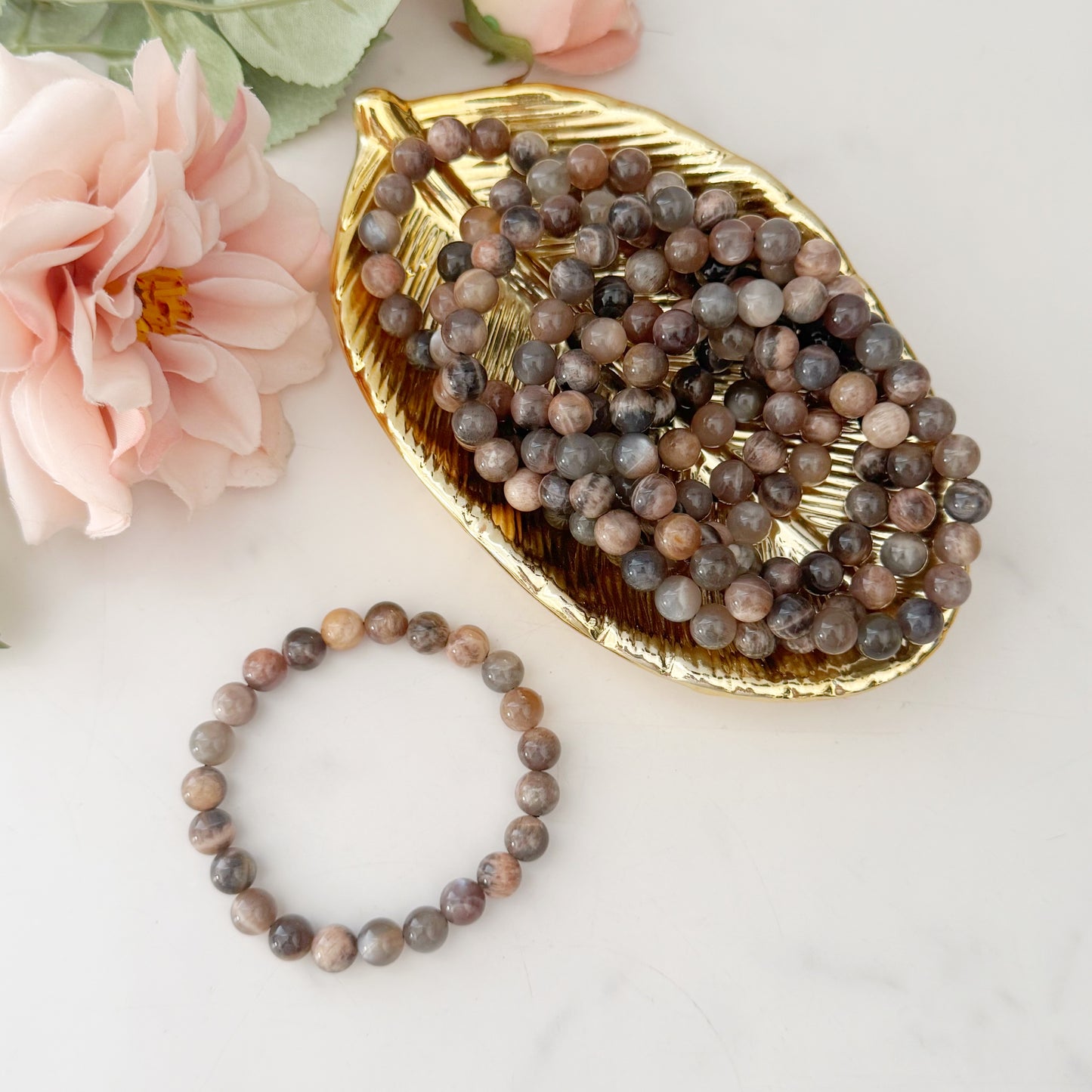 8mm Black Moonstone Beaded Bracelet