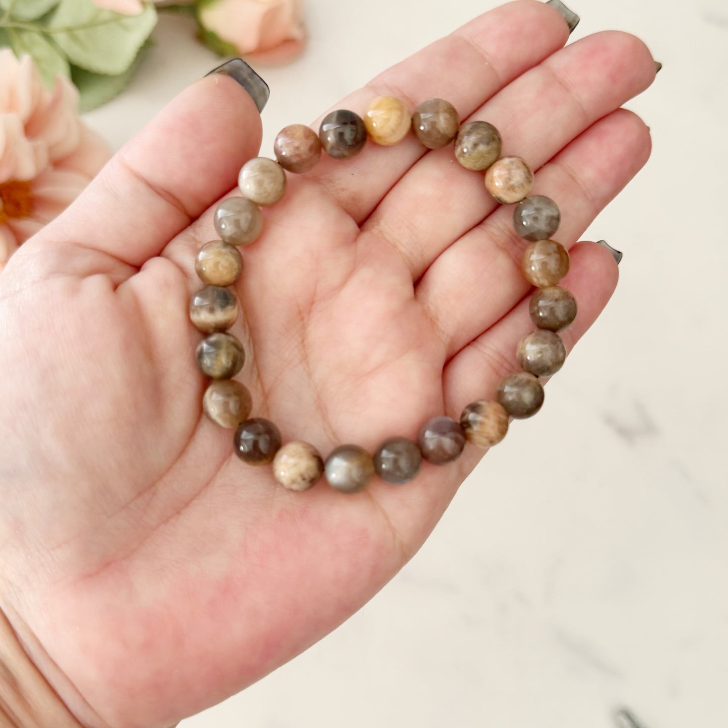 8mm Black Moonstone Beaded Bracelet