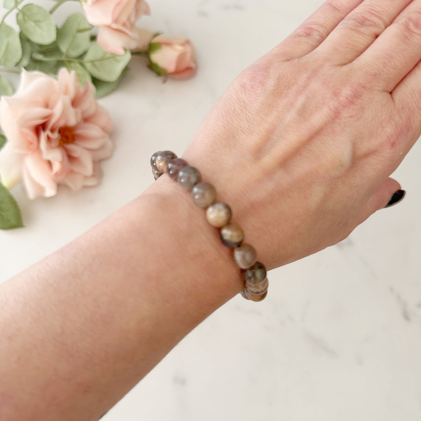 8mm Black Moonstone Beaded Bracelet