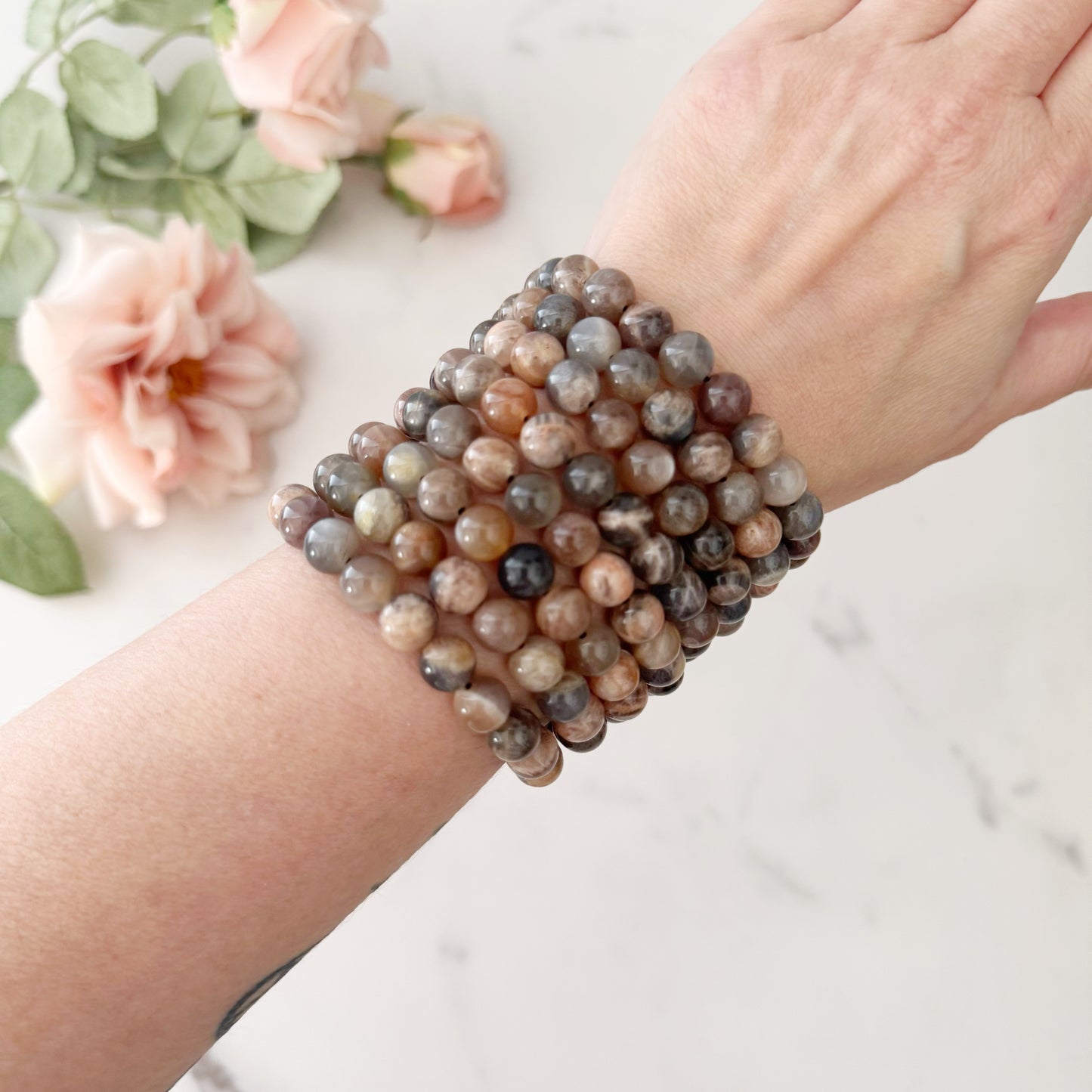 8mm Black Moonstone Beaded Bracelet