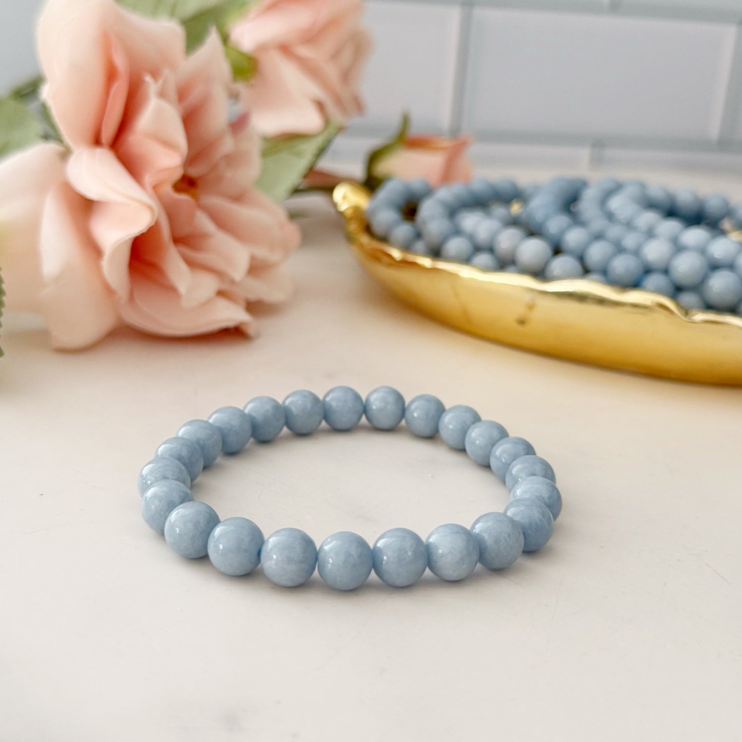 8mm Angelite Beaded Bracelet