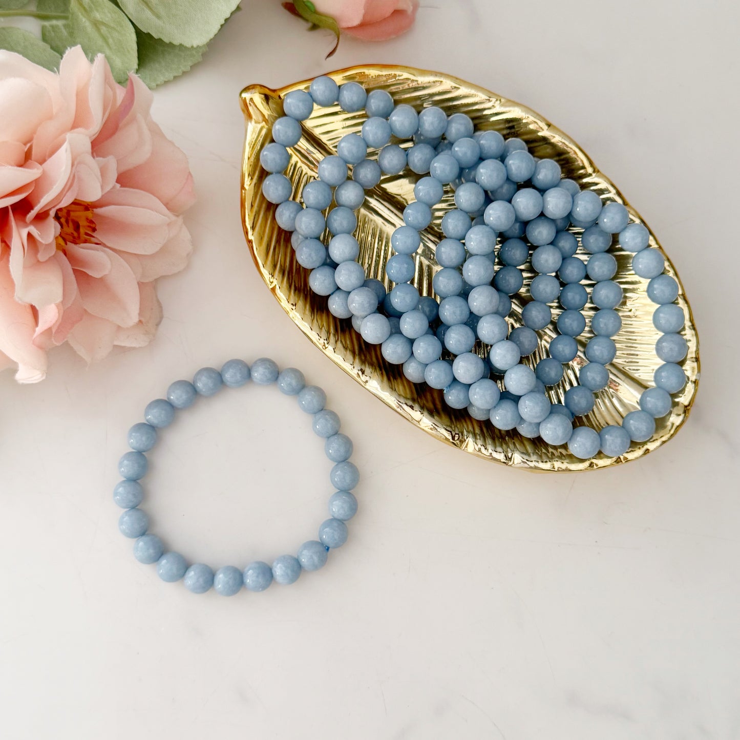 8mm Angelite Beaded Bracelet