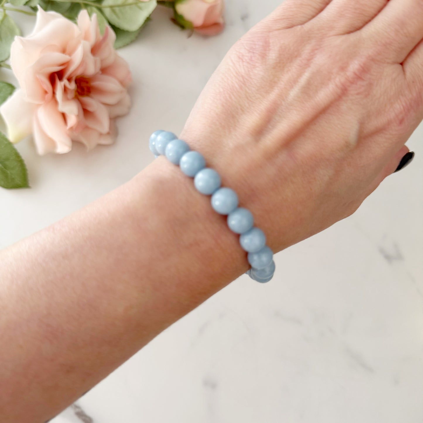 8mm Angelite Beaded Bracelet