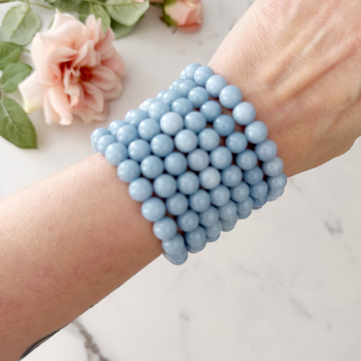 8mm Angelite Beaded Bracelet