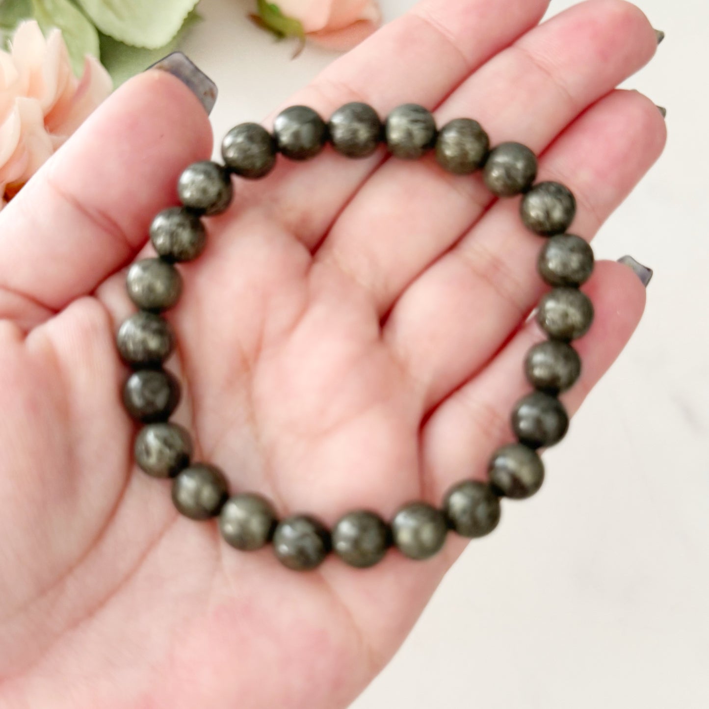 8mm Pyrite Beaded Bracelet