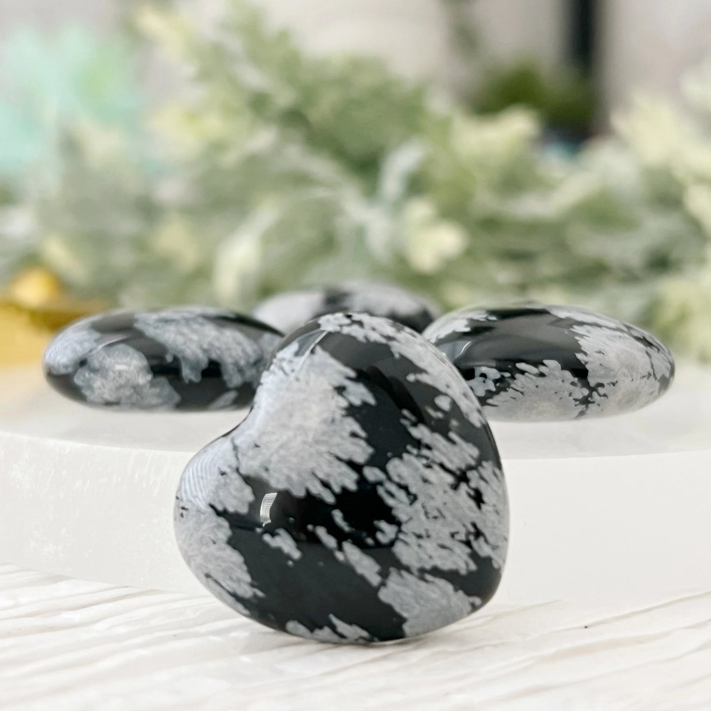 1" Mini Snowflake Obsidian Heart