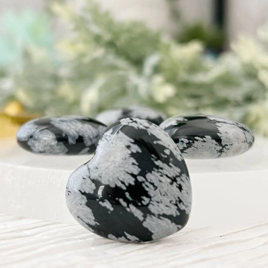 1" Mini Snowflake Obsidian Heart