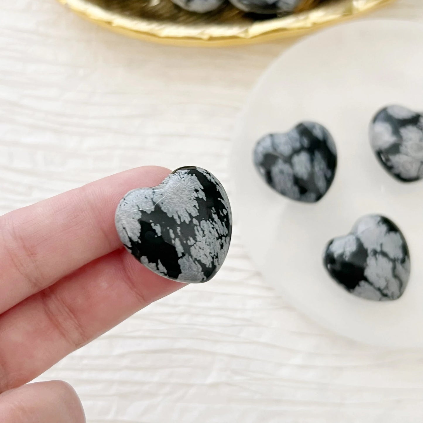 1" Mini Snowflake Obsidian Heart