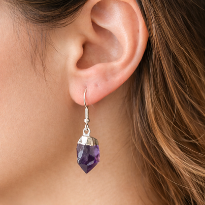 Raw Amethyst Point Dangle Earrings
